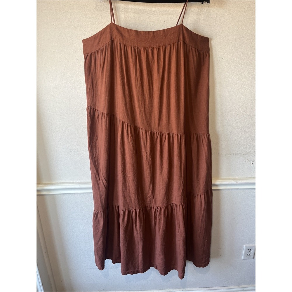 Abercrombie & Fitch Linen Blend Maxi Dress Rust XLT Asymmetrical TierFlowy Beach - Picture 4 of 16
